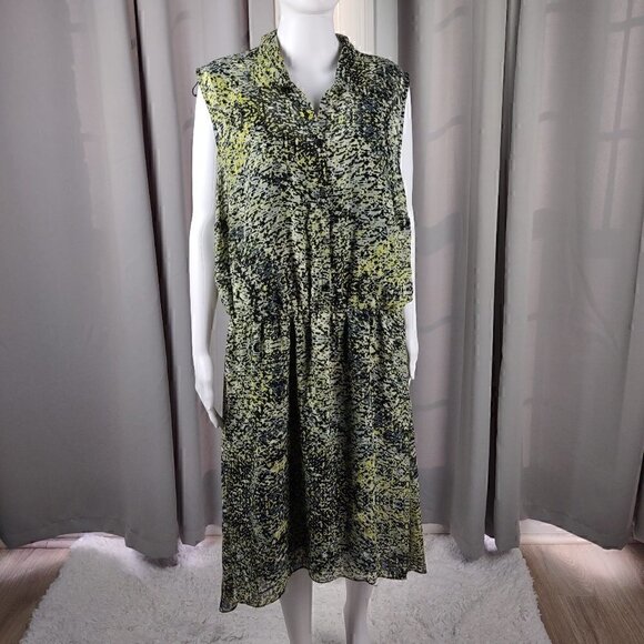 MSK Womens Yellow Green Black Sleeveless Geometric Chiffon Lined Dress Size 18W - Picture 1 of 11
